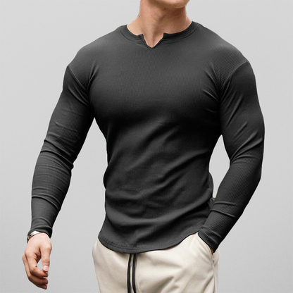 ✨ Refined Casual Style | Men's V-Neck Longline Cotton Shirt with Snug Fit