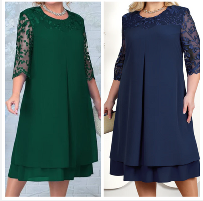 ⏳Women Embroidered Chiffon Splicing Round Neck Dress
