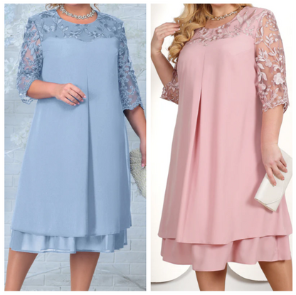 ⏳Women Embroidered Chiffon Splicing Round Neck Dress