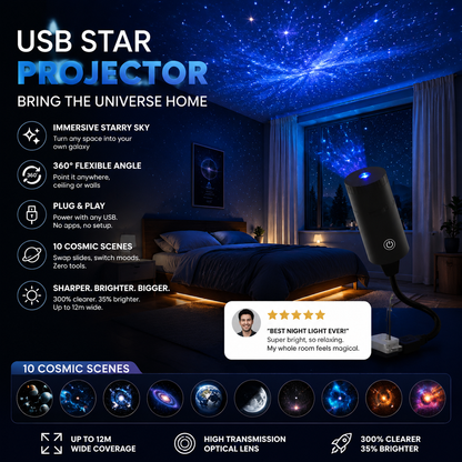 🌌✨ Projetor de luz galáxia e lua USB – transforme seu quarto em um universo mágico