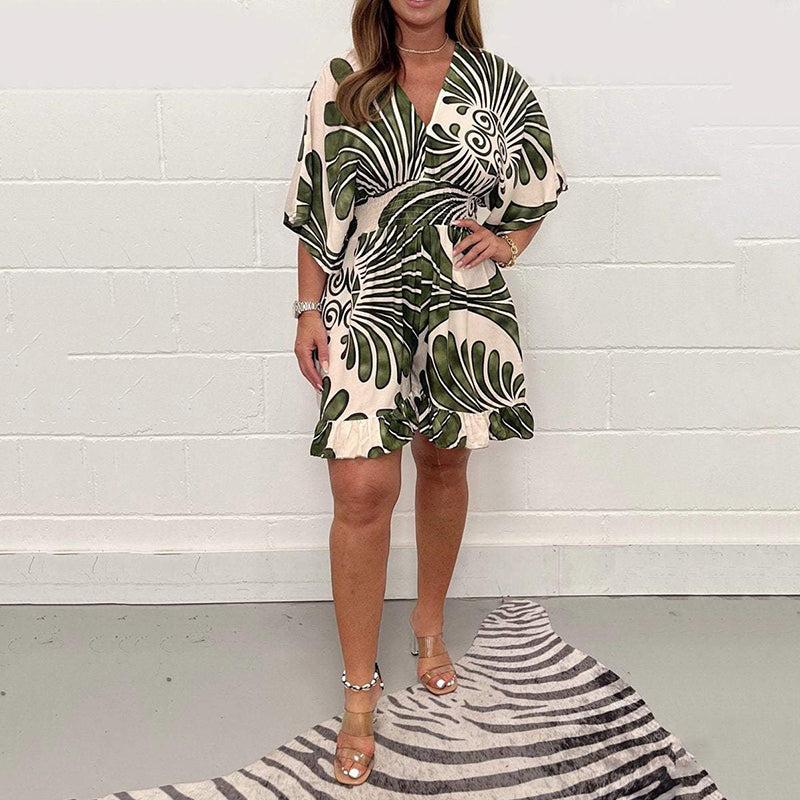 👗✨ Macacão feminino estampado fluido – elegante, leve e perfeito para o verão