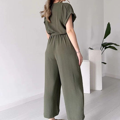 V-ringad kortärmad casual jumpsuit för kvinnor