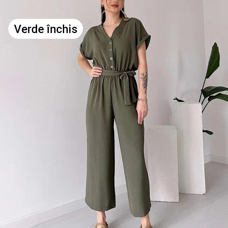 V-ringad kortärmad casual jumpsuit för kvinnor