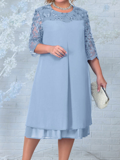 ⏳Women Embroidered Chiffon Splicing Round Neck Dress