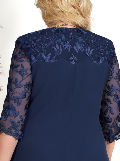 ⏳Women Embroidered Chiffon Splicing Round Neck Dress