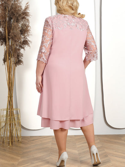 ⏳Women Embroidered Chiffon Splicing Round Neck Dress