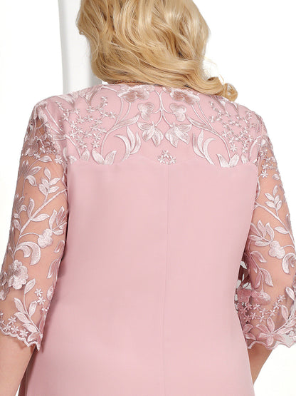 ⏳Women Embroidered Chiffon Splicing Round Neck Dress