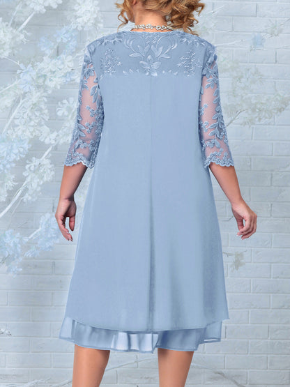 ⏳Women Embroidered Chiffon Splicing Round Neck Dress