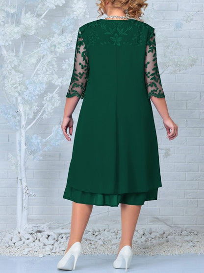 ⏳Women Embroidered Chiffon Splicing Round Neck Dress