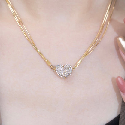 Love Heart With Diamonds Magnetic Necklace
