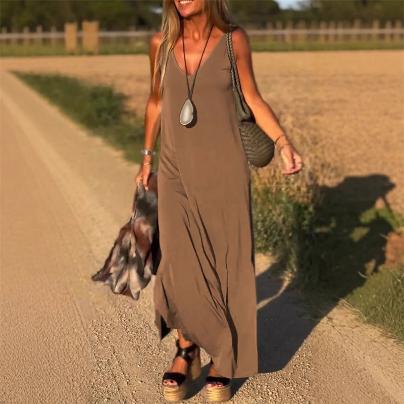 ✨Nyhet för försommar✨Maxi Cami-klänning med V-ringad dam