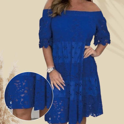 🔥מבצע קיץ לוהט 49% הנחה 😍שמלת סטרפלס בעבודת יד עם תחרה ותפרים מחוררים