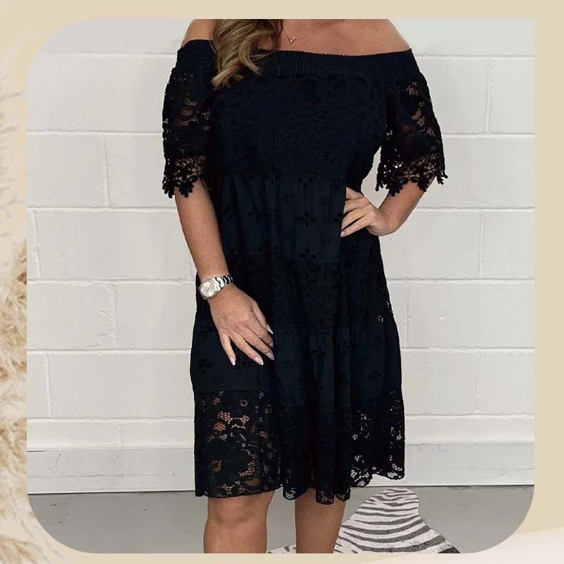🔥מבצע קיץ לוהט 49% הנחה 😍שמלת סטרפלס בעבודת יד עם תחרה ותפרים מחוררים