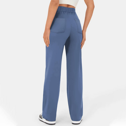 👖✨ Calça feminina cintura alta com perna larga – elegante, confortável e elástica
