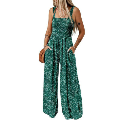 Limited-time offer-Women’s Floral Sleeveless Jumpsuit – Smocked Bust & Wide-Leg Summer Chic 👒🏖️