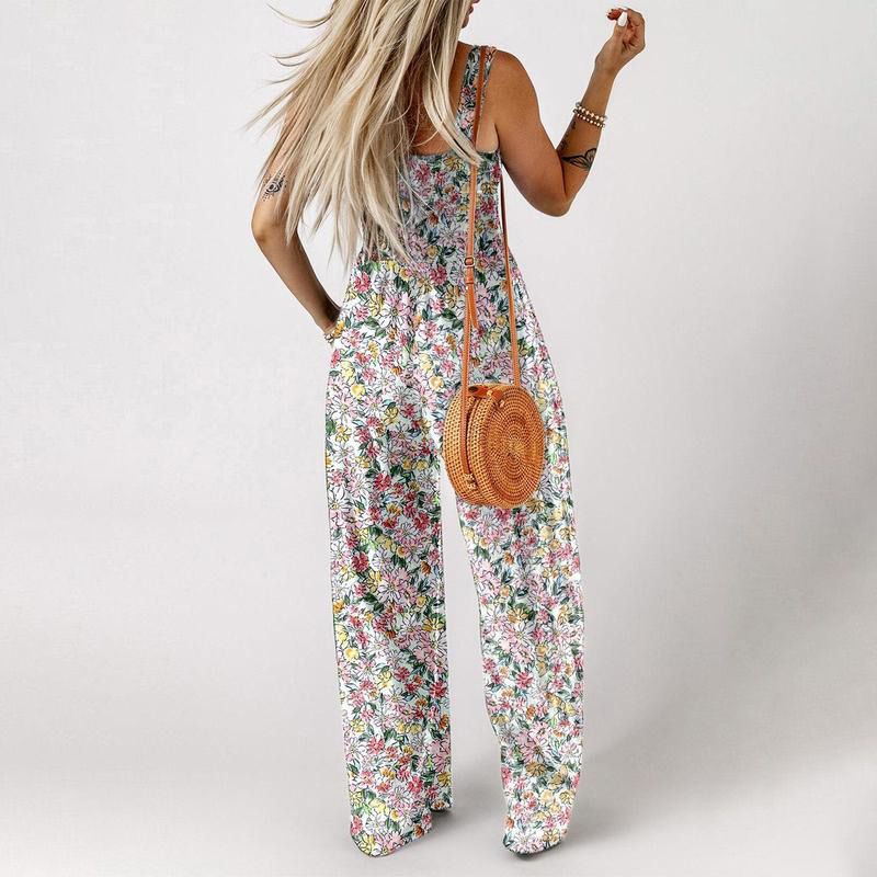 Limited-time offer-Women’s Floral Sleeveless Jumpsuit – Smocked Bust & Wide-Leg Summer Chic 👒🏖️