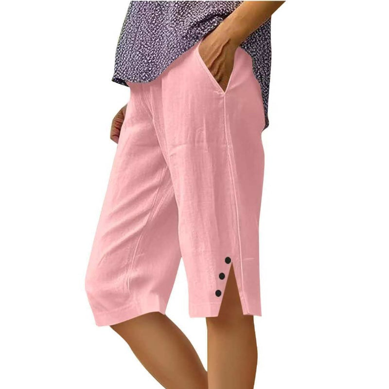 🔥Hot Sale Deals-Women's Casual Solid Color Pocket Capri Pants