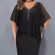 🌸Promoções de Verão 2026💐Vestido-capa com decote em V e strass, com sobreposição de chiffon