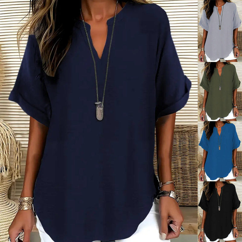 🌸Summer Hot Sale 53% OFF👕Fashion Loose Solid Color Short Sleeve Top