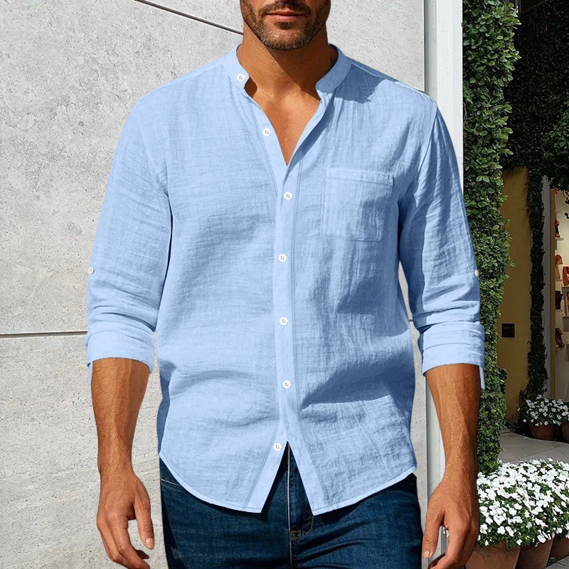 🔥New Arrivals & Special Offers-Men's Linen Long Sleeve Stand Collar Shirt
