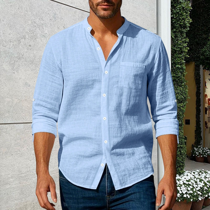 🔥New Arrivals & Special Offers-Men's Linen Long Sleeve Stand Collar Shirt