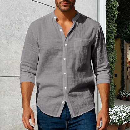 🔥New Arrivals & Special Offers-Men's Linen Long Sleeve Stand Collar Shirt