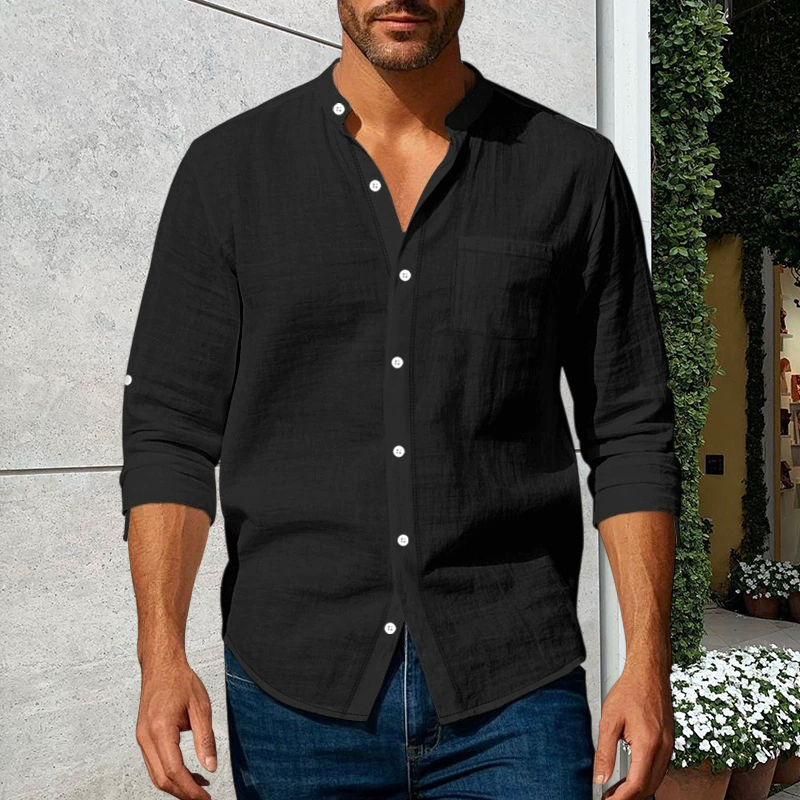 🔥New Arrivals & Special Offers-Men's Linen Long Sleeve Stand Collar Shirt