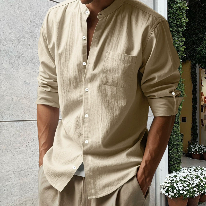 🔥New Arrivals & Special Offers-Men's Linen Long Sleeve Stand Collar Shirt
