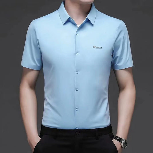 Camisa social masculina de manga curta que não precisa passar
