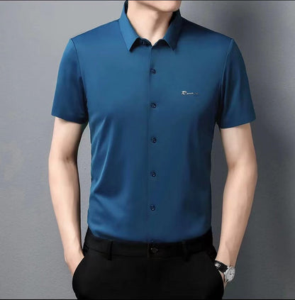 Camisa social masculina de manga curta que não precisa passar