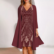 💃 Conjunto de jaqueta longa transparente e vestido com decote em V – Corte que valoriza a silhueta e tecido leve