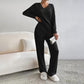 📦Consegna gratuita📦Top e pantaloni da donna con scollo a V e gamba dritta in maglia