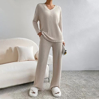 📦Consegna gratuita📦Top e pantaloni da donna con scollo a V e gamba dritta in maglia