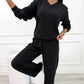 Completo a Righe con Top a Scollo a V e Pantaloni a Gamba Larga