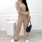 Completo a Righe con Top a Scollo a V e Pantaloni a Gamba Larga