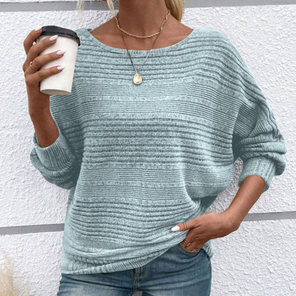 🌹Saldi autunnali - 50% di sconto🌹Maglia a righe con collo rotondo e maniche lunghe