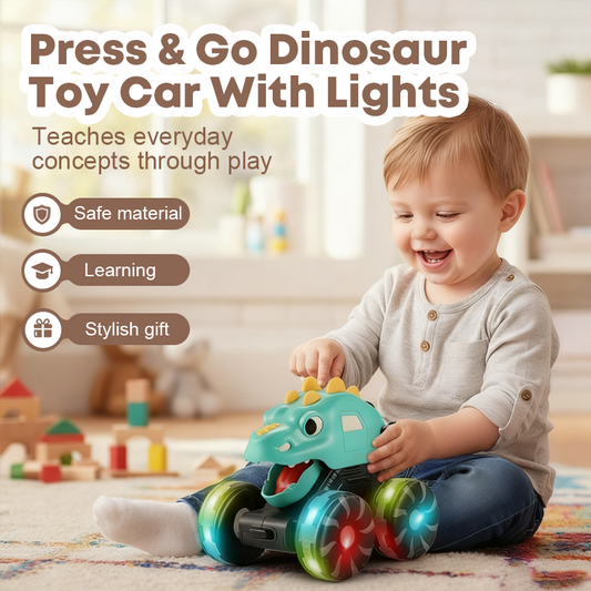 🦖🚗 ¡Dinosaurio Press & Go con Luces! ✨ El Coche de Juguete que Hace que los Peques No Paren de Jugar 🔥