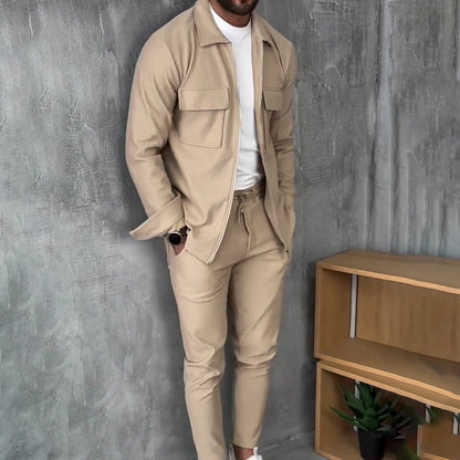 🔥Ofertas imperdíveis – Conjunto de 2 peças com jaqueta e calça minimalistas para homem