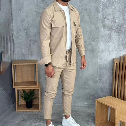 🔥Ofertas imperdíveis – Conjunto de 2 peças com jaqueta e calça minimalistas para homem