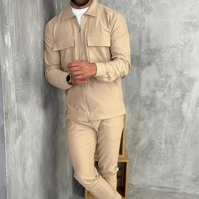 🔥Ofertas imperdíveis – Conjunto de 2 peças com jaqueta e calça minimalistas para homem