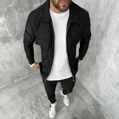 🔥Ofertas imperdíveis – Conjunto de 2 peças com jaqueta e calça minimalistas para homem