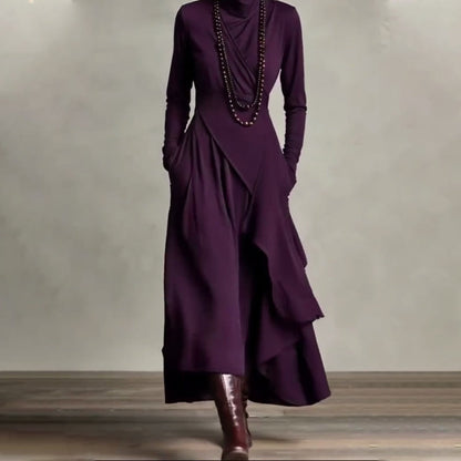 🎉Women's Elegant High-Neck Asymmetrical Draped Maxi Dress