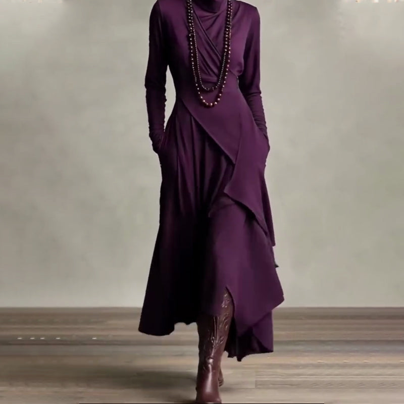 🎉Women's Elegant High-Neck Asymmetrical Draped Maxi Dress