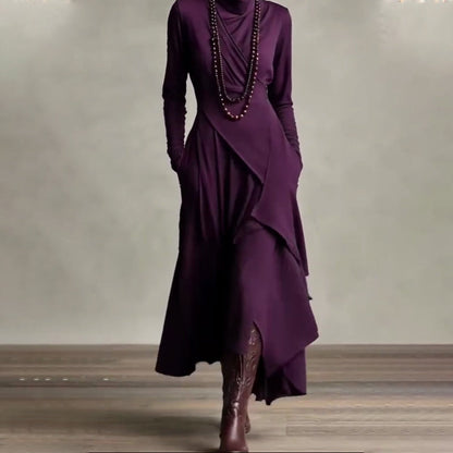 🎉Women's Elegant High-Neck Asymmetrical Draped Maxi Dress