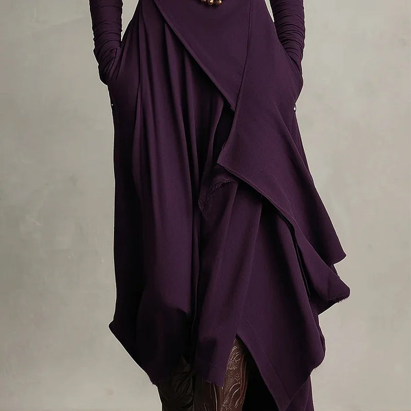 🎉Women's Elegant High-Neck Asymmetrical Draped Maxi Dress