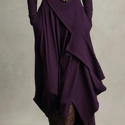 🎉Women's Elegant High-Neck Asymmetrical Draped Maxi Dress