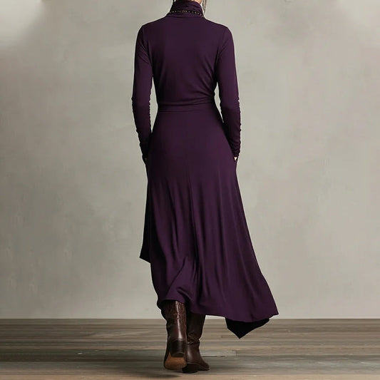 🎉Women's Elegant High-Neck Asymmetrical Draped Maxi Dress