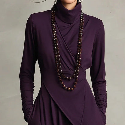 🎉Women's Elegant High-Neck Asymmetrical Draped Maxi Dress