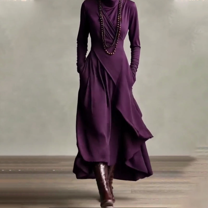 🎉Women's Elegant High-Neck Asymmetrical Draped Maxi Dress
