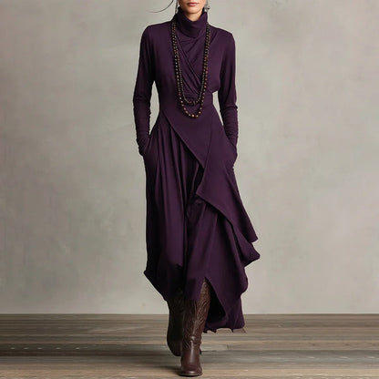 🎉Women's Elegant High-Neck Asymmetrical Draped Maxi Dress